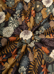 Pure Rayon Black Color Floral Pattern Screen Print Fabric With Foil Big Panna.