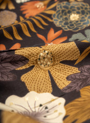Pure Rayon Black Color Floral Pattern Screen Print Fabric With Foil Big Panna.