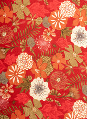 Pure Rayon Red Color Floral Pattern Screen Print Fabric With Foil Big Panna.