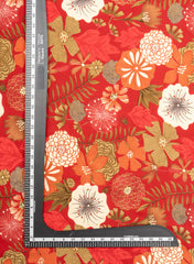 Pure Rayon Red Color Floral Pattern Screen Print Fabric With Foil Big Panna.