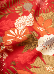 Pure Rayon Red Color Floral Pattern Screen Print Fabric With Foil Big Panna.