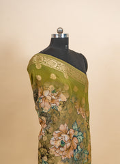 Pure Tissue Jacqurad Olive Green Color Floral Digital Print Dupatta