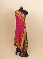 Pure Modal Satin Pink Color Zig-Zag Digital Print With Lagdi Patta Dupatta 42-Inches