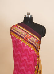 Pure Modal Satin Pink Color Zig-Zag Digital Print With Lagdi Patta Dupatta 42-Inches