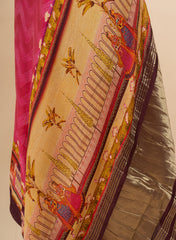 Pure Modal Satin Pink Color Zig-Zag Digital Print With Lagdi Patta Dupatta 42-Inches