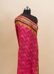 Pure Modal Satin Pink Color Zig-Zag Digital Print With Lagdi Patta Dupatta 42-Inches