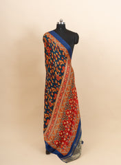 Pure Modal Satin Navy Blue Color Floral Digital Print With Lagdi Patta Dupatta 42-Inches.