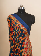 Pure Modal Satin Navy Blue Color Floral Digital Print With Lagdi Patta Dupatta 42-Inches.