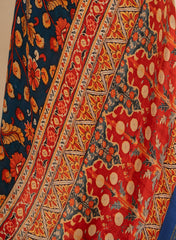 Pure Modal Satin Navy Blue Color Floral Digital Print With Lagdi Patta Dupatta 42-Inches.