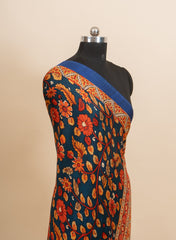 Pure Modal Satin Navy Blue Color Floral Digital Print With Lagdi Patta Dupatta 42-Inches.