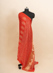 Pure Modal Satin Orange Color Bandhani Digital Print With Lagdi Patta Dupatta 42-Inches.