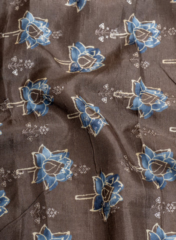 (Pre-cut 2.5 Meter) Pure Dola Silk Brown Color Sequins With Resham Embroidery Fabric