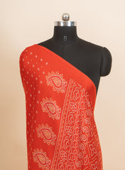 Pure Modal Satin Orange Color Bandhani Digital Print With Lagdi Patta Dupatta 42-Inches.