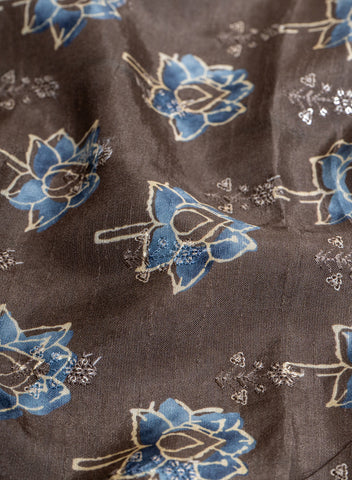 (Pre-cut 2.5 Meter) Pure Dola Silk Brown Color Sequins With Resham Embroidery Fabric