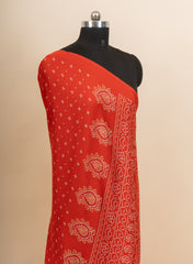 Pure Modal Satin Orange Color Bandhani Digital Print With Lagdi Patta Dupatta 42-Inches.