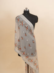 Pure Organza Grey Color Floral Digital Print Dupatta