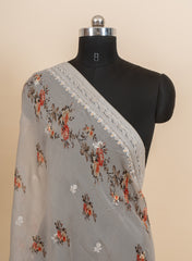 Pure Organza Grey Color Floral Digital Print Dupatta