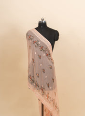 Pure Organza Peach Color Floral Digital Print Dupatta