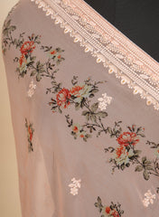Pure Organza Peach Color Floral Digital Print Dupatta