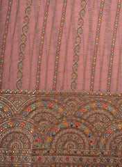 Pure Georgette Salmon Pink Color Resham And Sequins Work Embroidery Fabric.