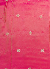 Pure Tissue Dark Pink Color Pearl And Sequins Embroidery Fabric.