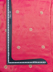 Pure Tissue Dark Pink Color Pearl And Sequins Embroidery Fabric.