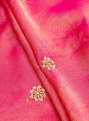 Pure Tissue Dark Pink Color Pearl And Sequins Embroidery Fabric.