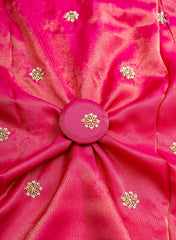 Pure Tissue Dark Pink Color Pearl And Sequins Embroidery Fabric.