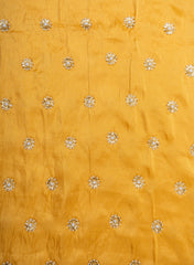 Pure Tissue Yellow Color Pearl And Sequins Embroidery Fabric.
