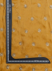 Pure Tissue Yellow Color Pearl And Sequins Embroidery Fabric.