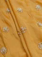 Pure Tissue Yellow Color Pearl And Sequins Embroidery Fabric.