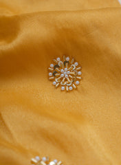 Pure Tissue Yellow Color Pearl And Sequins Embroidery Fabric.