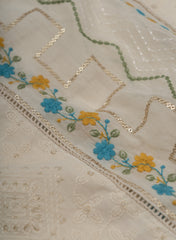 Pure Chanderi Off-White color Resham And Sequins Traditional Pattern Embroidery Fabric