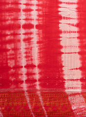 Pure Cotton Cambric Red Color Tie And Dye Daman Embroidery Fabric.