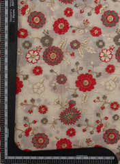 Pure Cotton Cambric Off-White And Red Color Floral Pattern Embroidery Fabric.