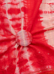 Pure Cotton Cambric Red Color Tie And Dye Daman Embroidery Fabric.