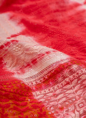 Pure Cotton Cambric Red Color Tie And Dye Daman Embroidery Fabric.