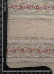 Pure Chanderi Off-White color Resham And Sequins Traditional Pattern Embroidery Fabric.