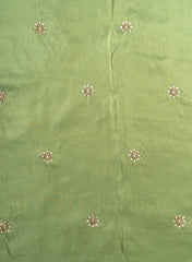 Pure Tissue Emerald Green Color Pearl And Sequins Embroidery Fabric.
