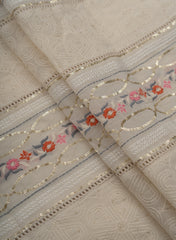 Pure Chanderi Off-White color Resham And Sequins Traditional Pattern Embroidery Fabric.