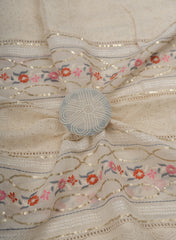 Pure Chanderi Off-White color Resham And Sequins Traditional Pattern Embroidery Fabric.