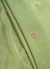 Pure Tissue Emerald Green Color Pearl And Sequins Embroidery Fabric.