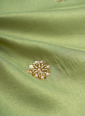 Pure Tissue Emerald Green Color Pearl And Sequins Embroidery Fabric.