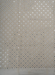 Pure Georgette Dyeable Geometric Pattern Silver Sequins Embroidery Fabric