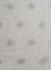 Mul Chanderi Dyeable Mukesh Work Embroidery Fabric.