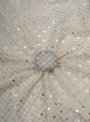 Pure Georgette Dyeable Geometric Pattern Silver Sequins Embroidery Fabric