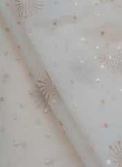 Mul Chanderi Dyeable Mukesh Work Embroidery Fabric.