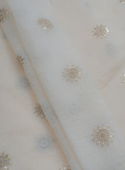 Mul Chanderi Dyeable Mukesh Work Embroidery Fabric.