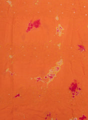Pure Muslin Shades Of Orange Color Floral Butta Tie and Dye Embroidery Fabric.