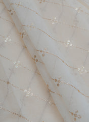 Mul Chanderi Dyeable Mukesh Work Embroidery Fabric.